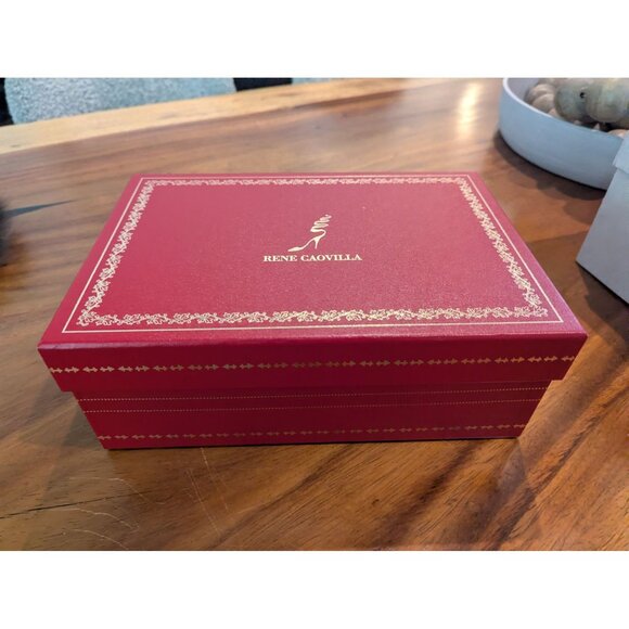 Rene Caovilla Red Embossed Shoe Box W/ Gold Accents Made In Italy Decorative Sto - Picture 12 of 15